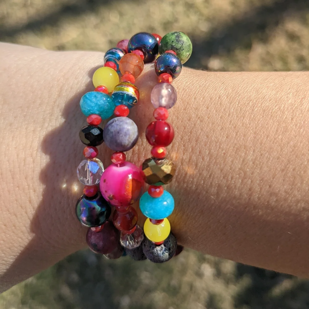 NEW Jasper Crystals LAVA Stone Blue Opal Bracelet Colorful Cute handmade - Picture 9 of 9